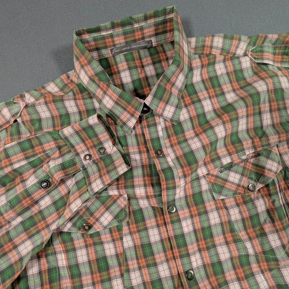 Marithe Francois Girbaud Button Down Shirt Mens XXL Green Orange Plaid Utility